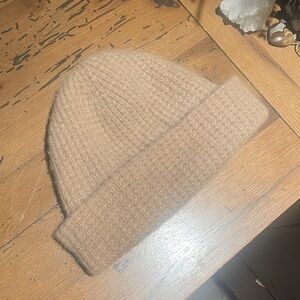 Cashmere Beanie White + Warren one size adjustable cuff 100% cashmere beige tan